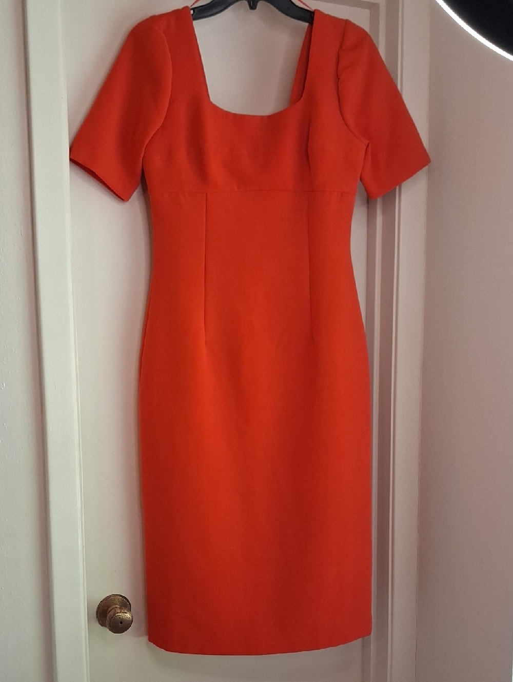 Tailored Square-Neck Midi Dress in Vibrant Orange